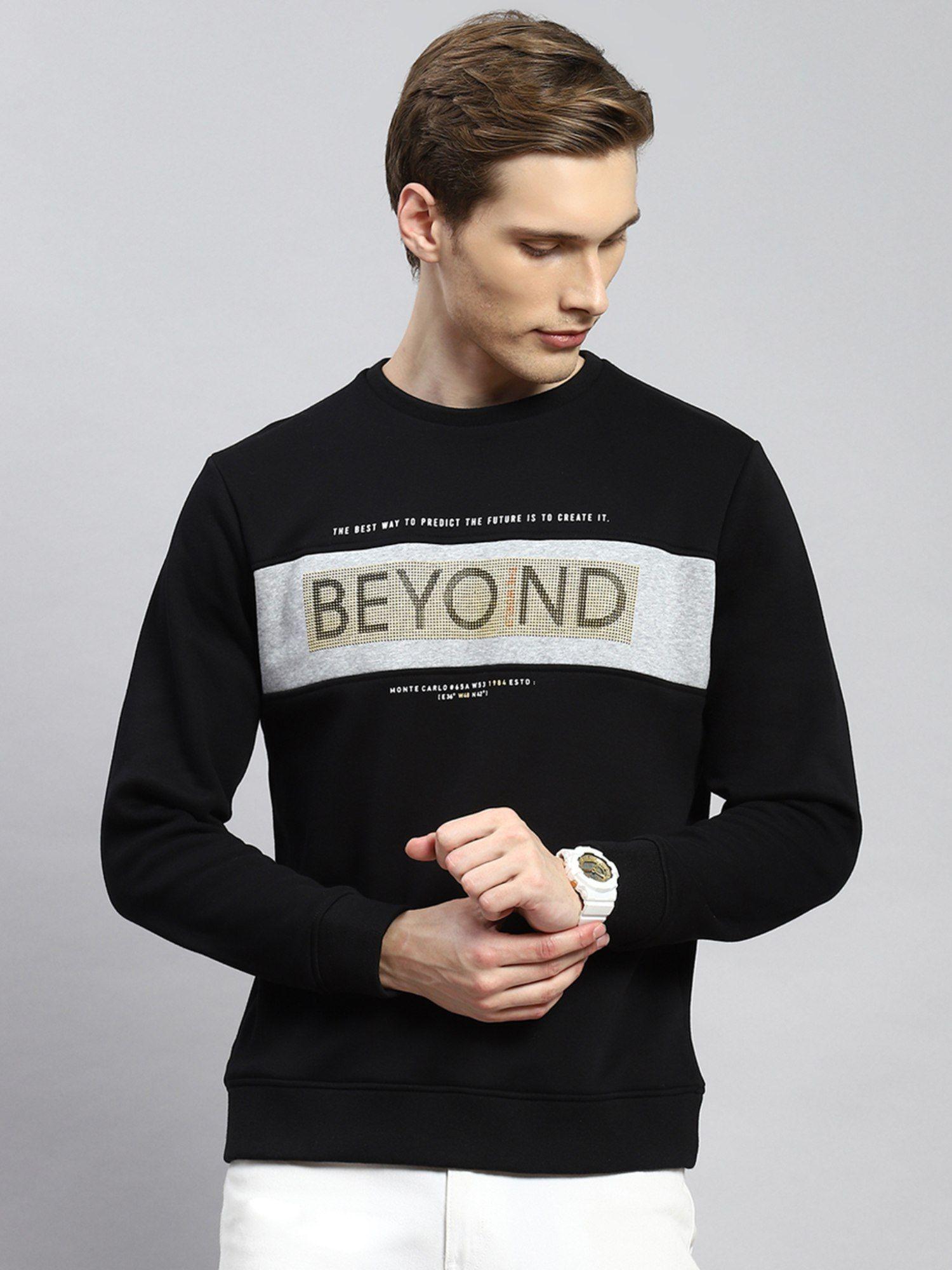 black printed round neck sweatshirt