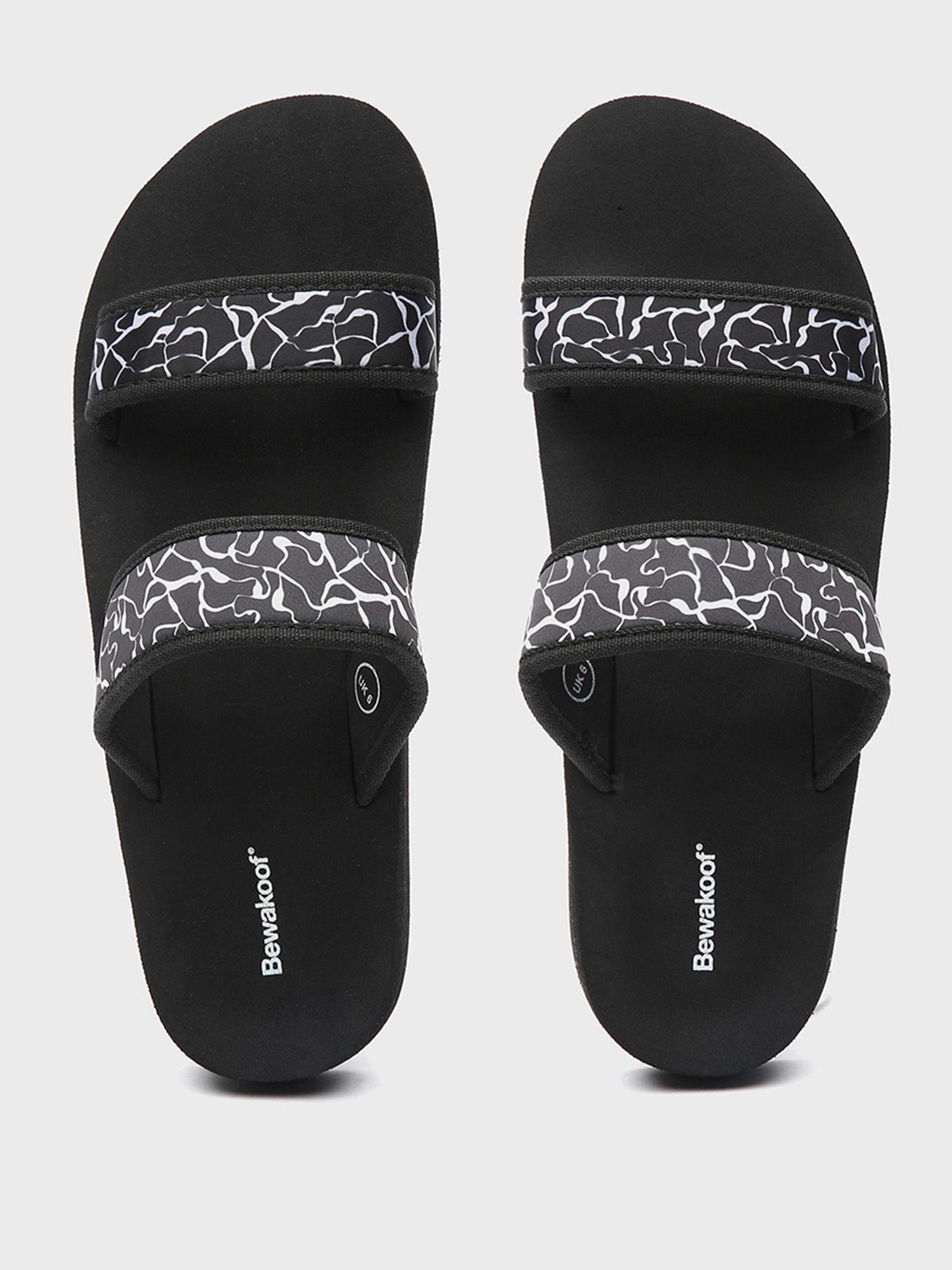 black printed sandals