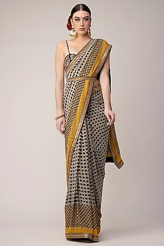 black printed saree set