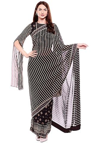 black printed saree set