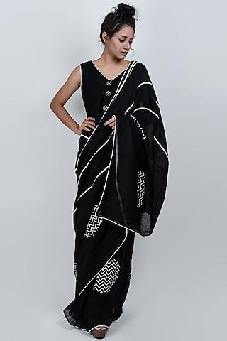 black printed saree