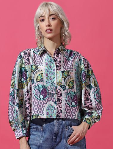 black printed satin shirt