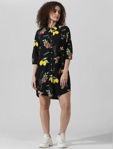 black printed shirt dress