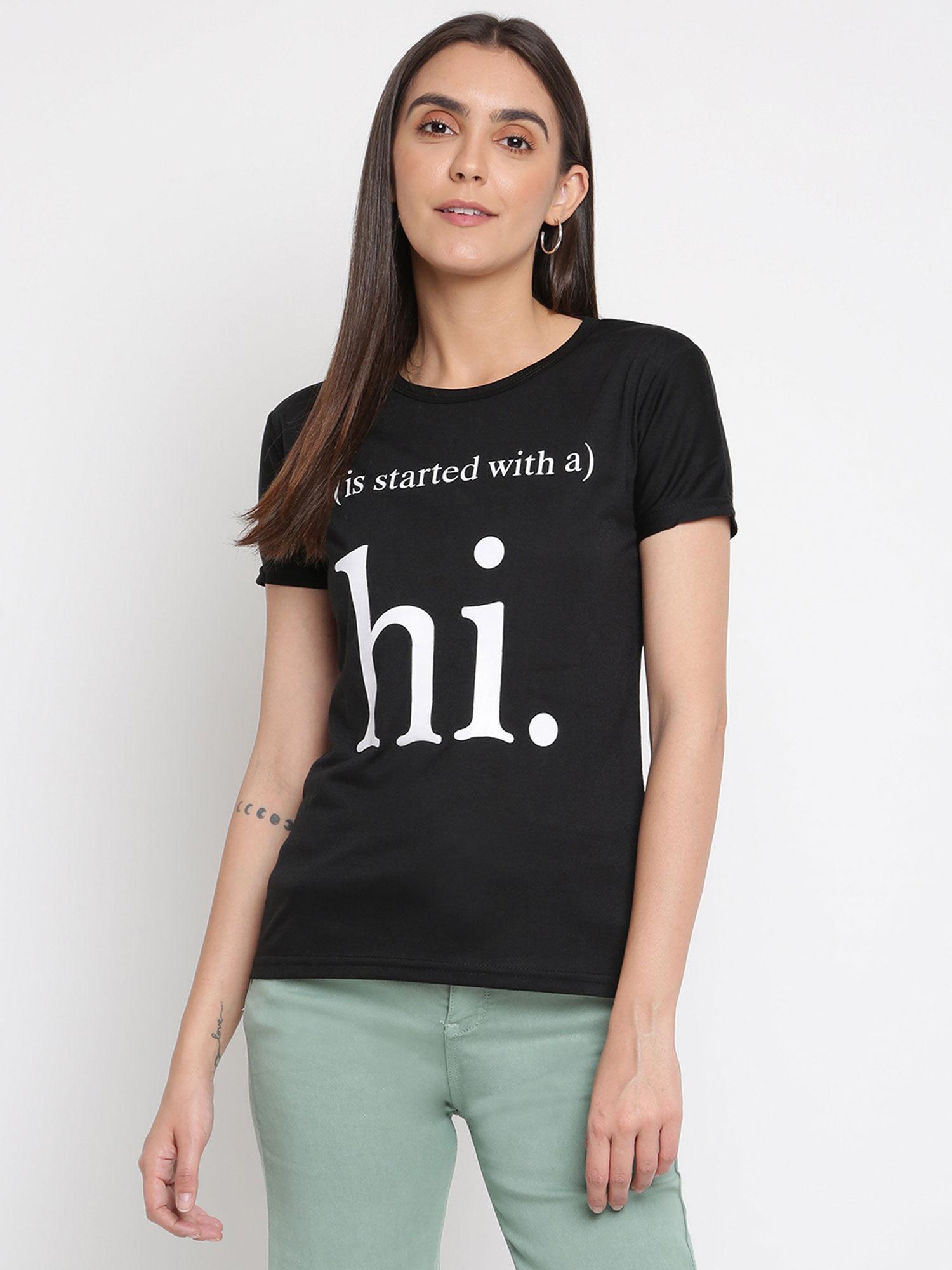 black printed short sleeve basic t-shirt