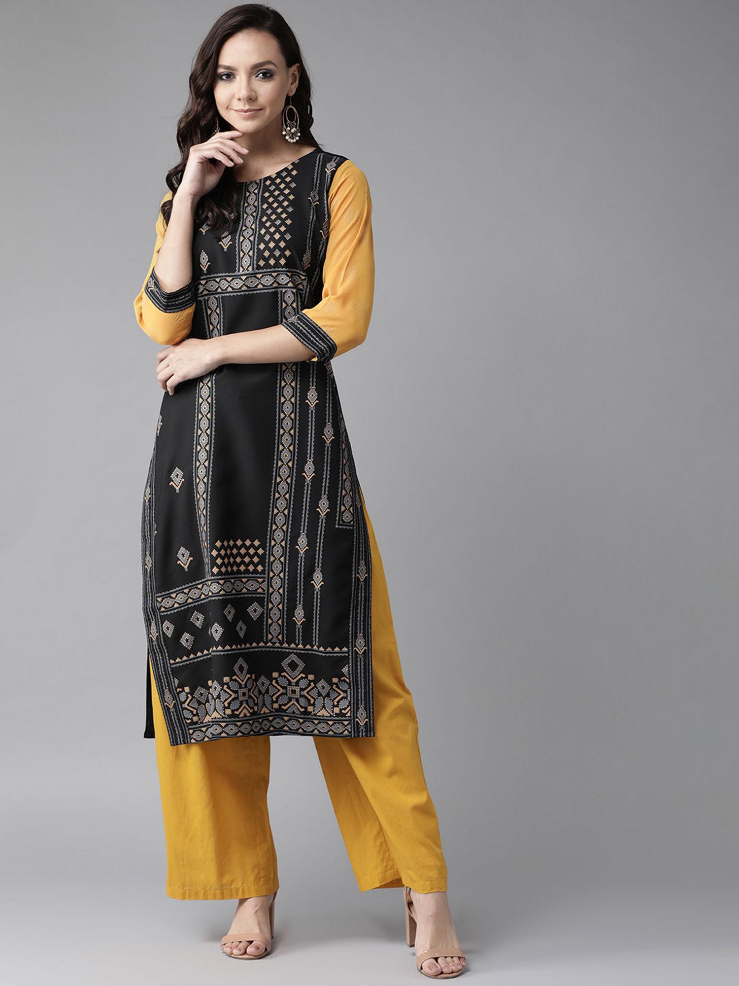 black printed straight kurta