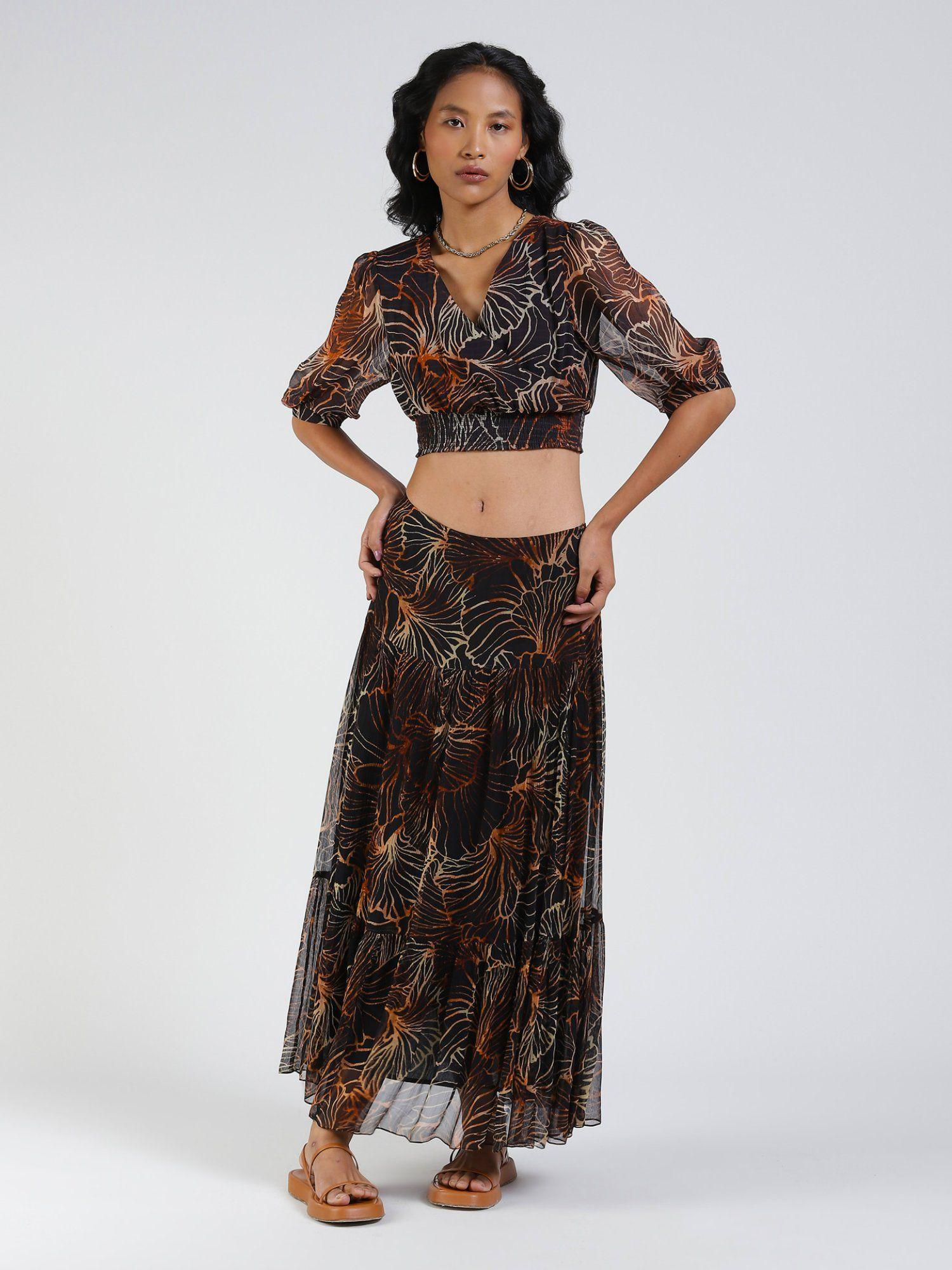 black printed top with skirt co-ord (set of 2)