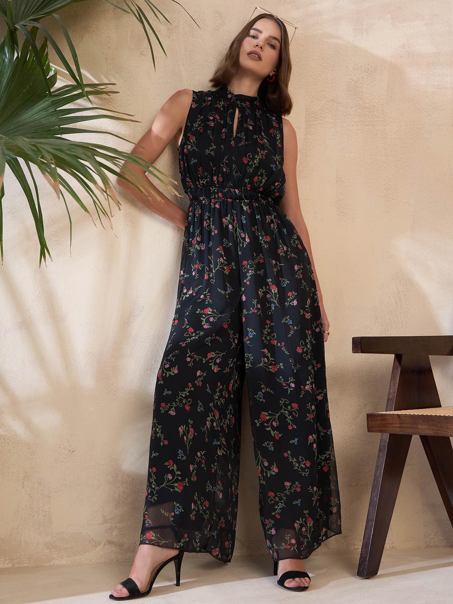 black printed wide leg jumpsuit