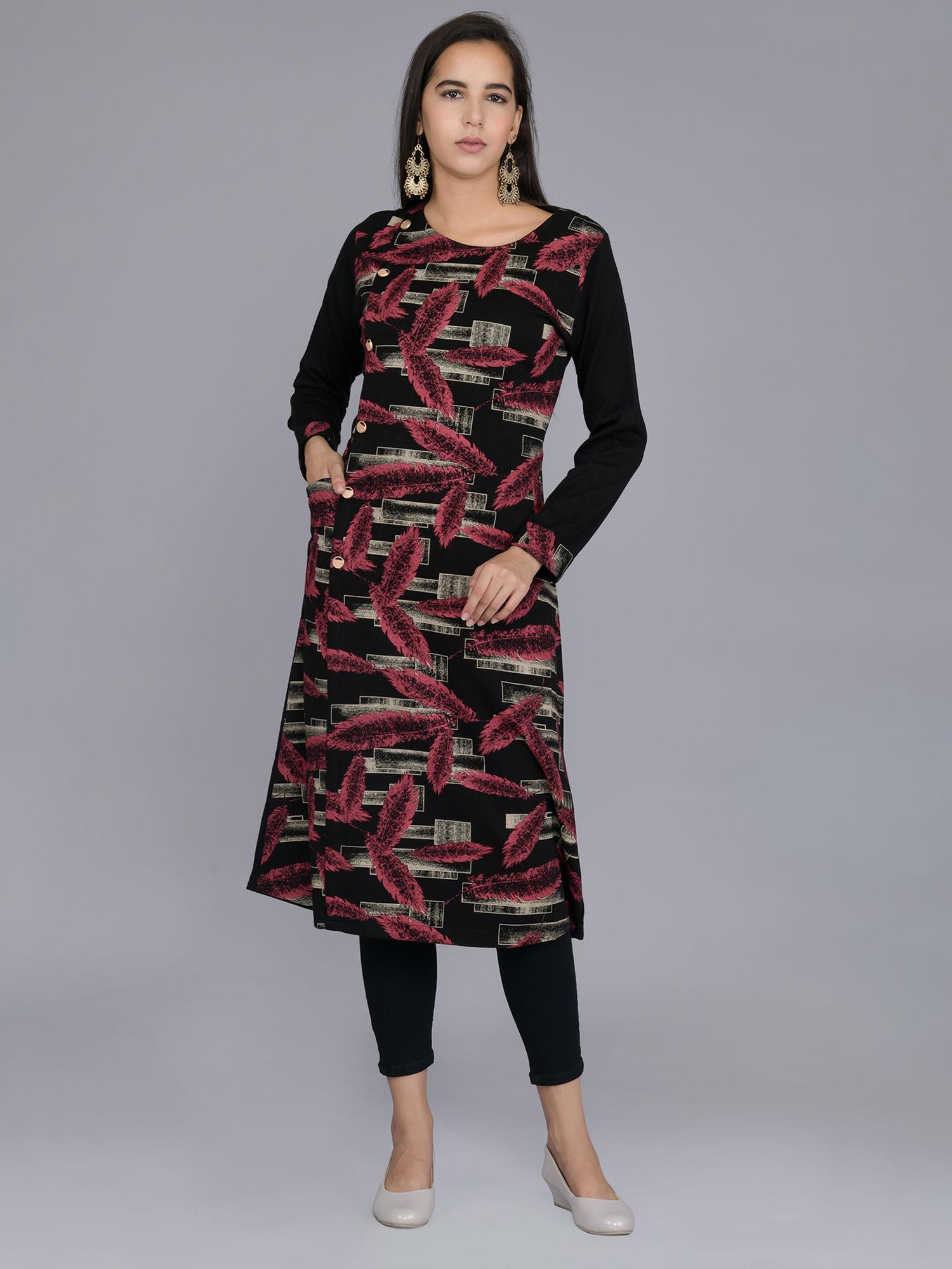 black printed woollen kurti