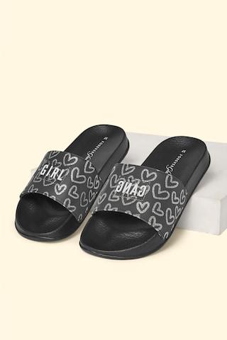 black printeded casual women pool slide