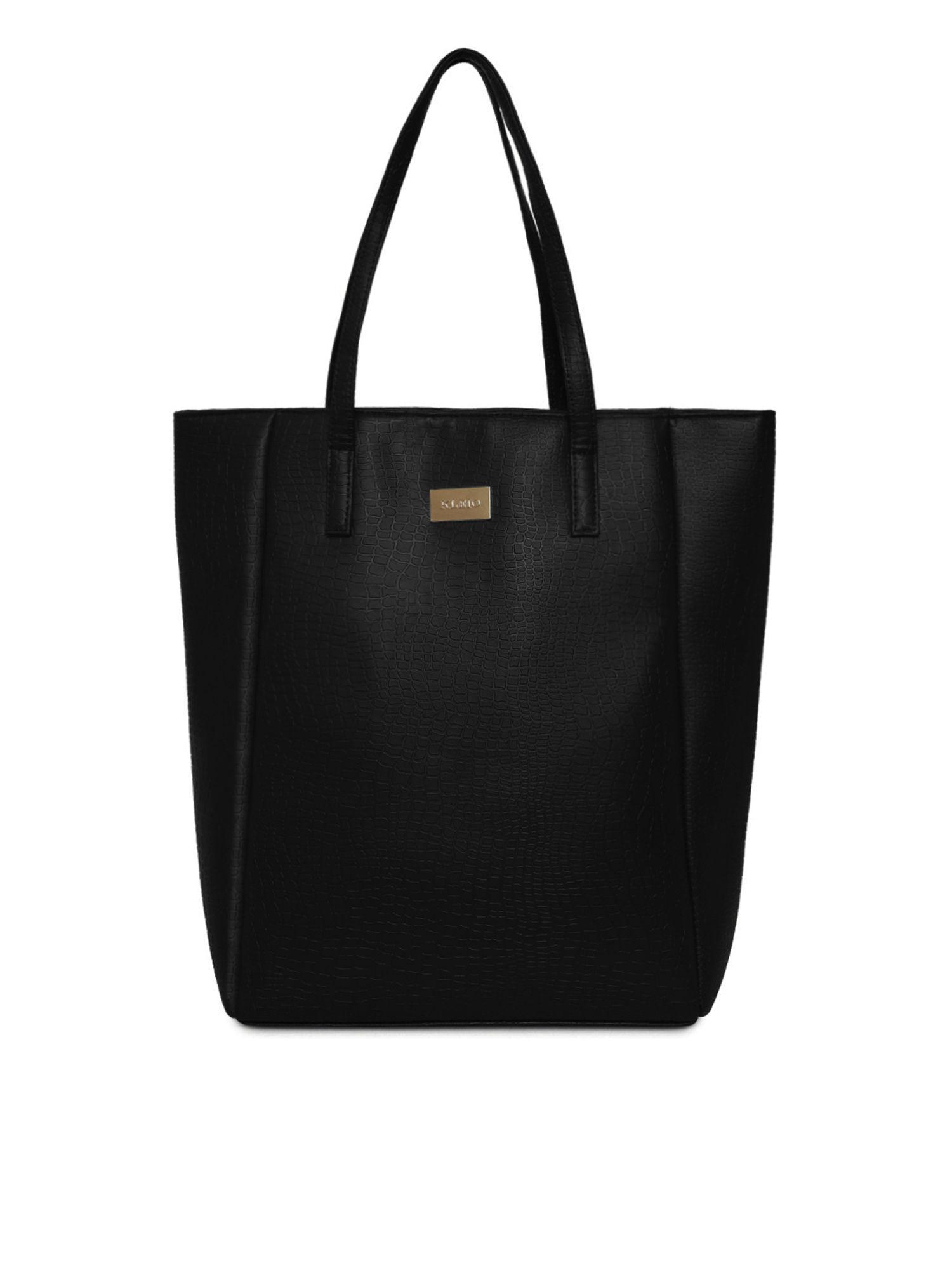 black pu leather everyday college tote bag