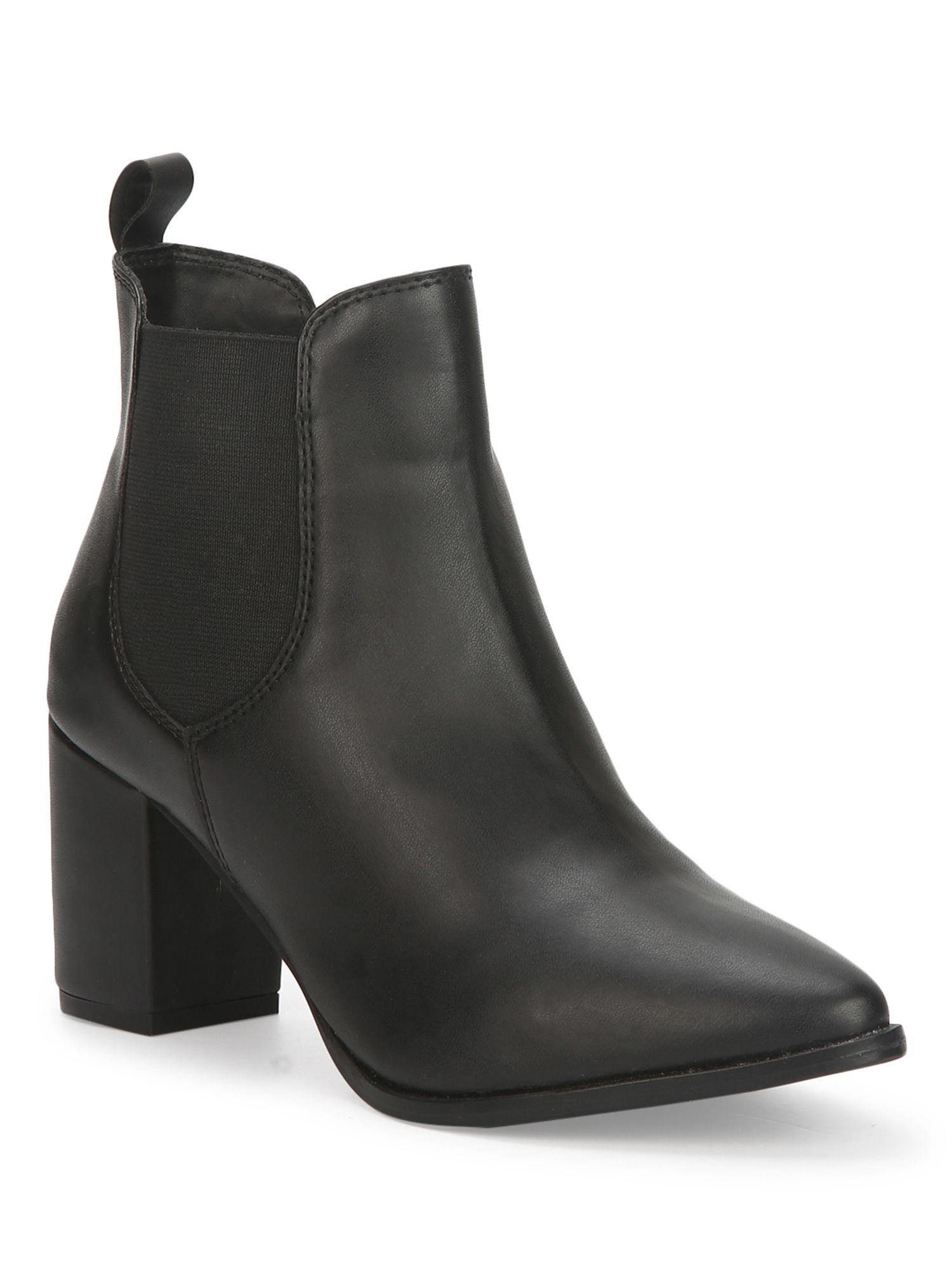 black pu slip on ankle boots