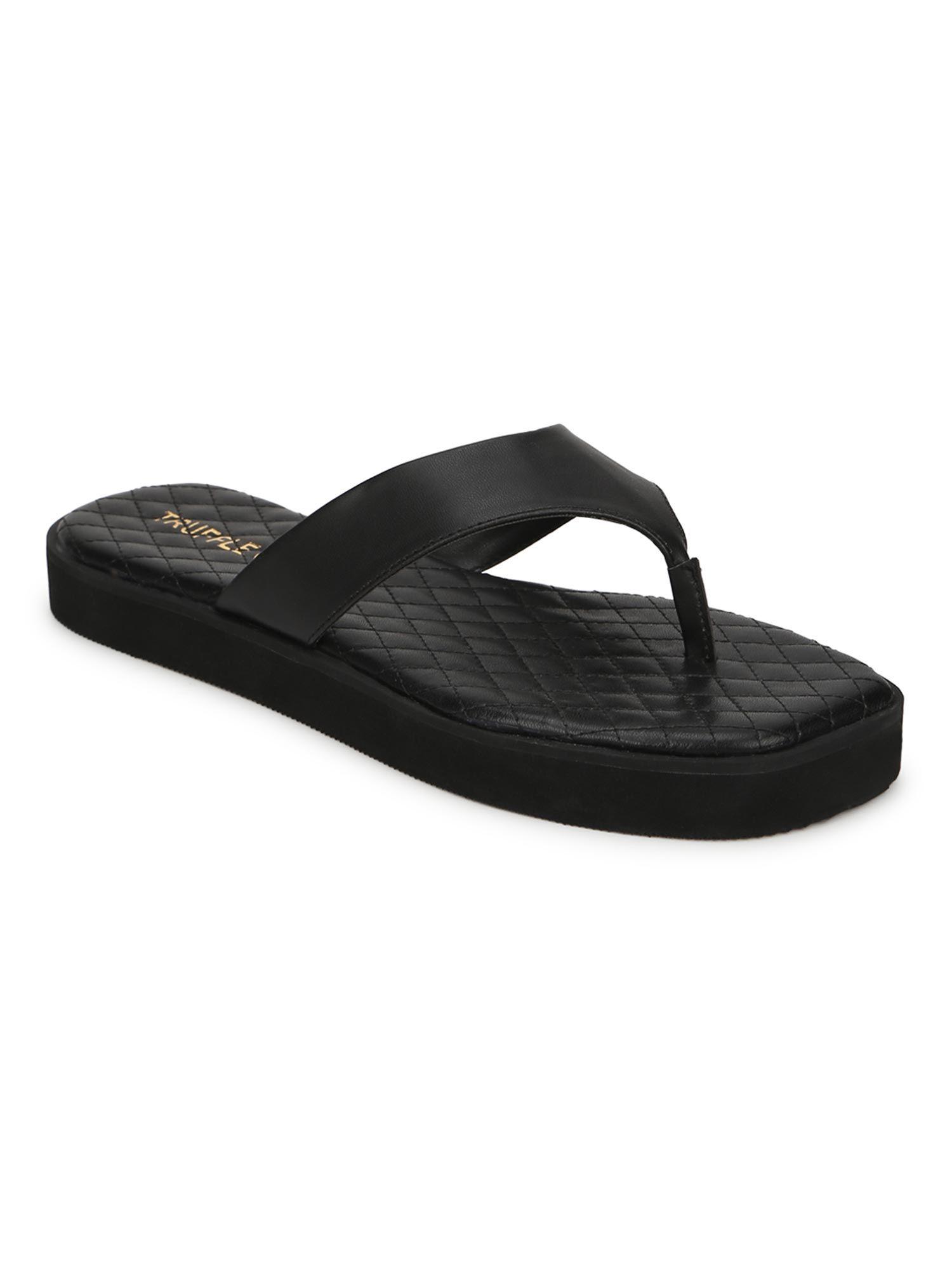 black pu wide strap flip flops