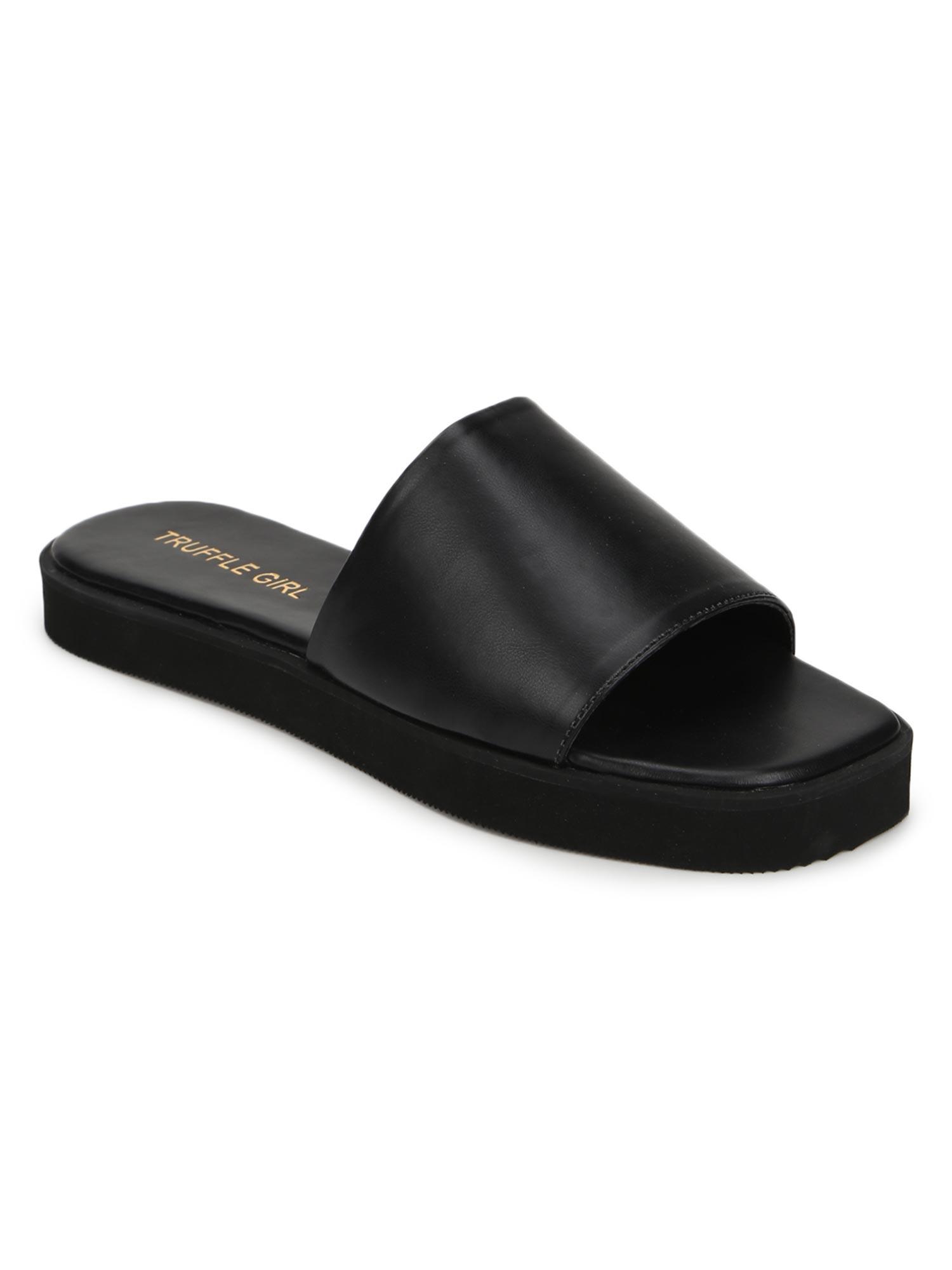 black pu wide strap slides