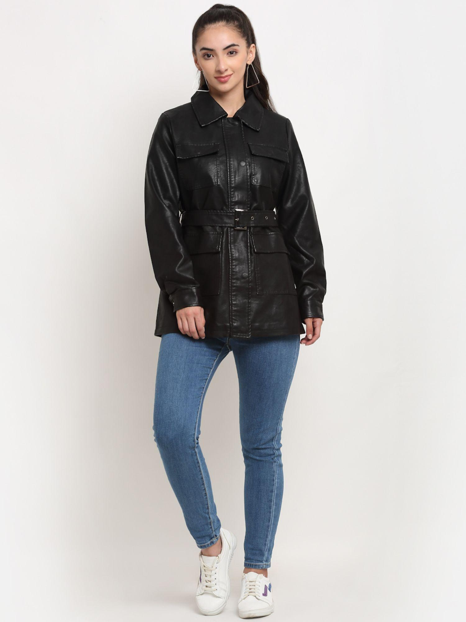 black pu women jacket