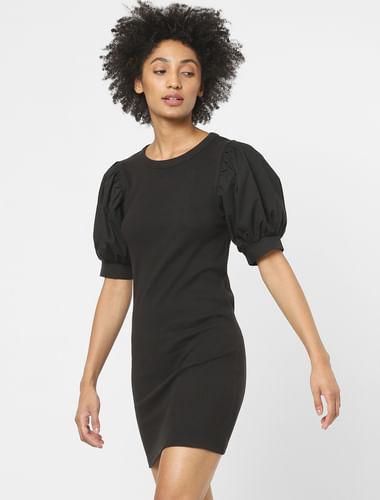 black puff sleeves jersey mini dress