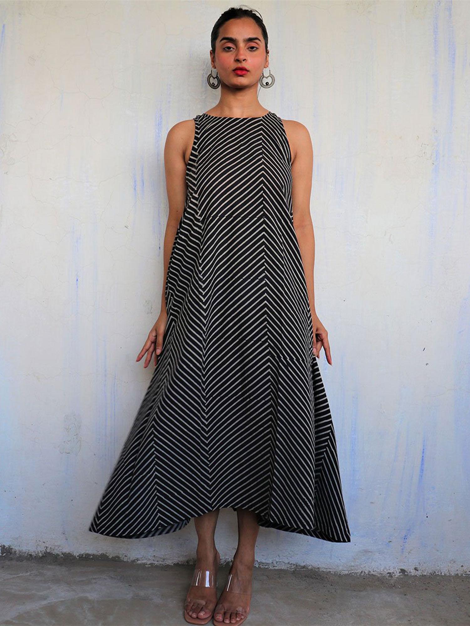 black pure cotton block printed dress mono 2