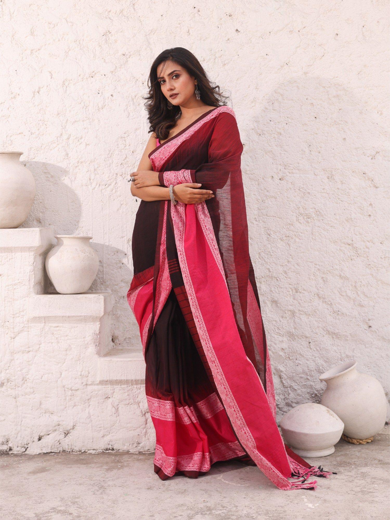 black pure cotton solid ikkat saree with unstitched blouse