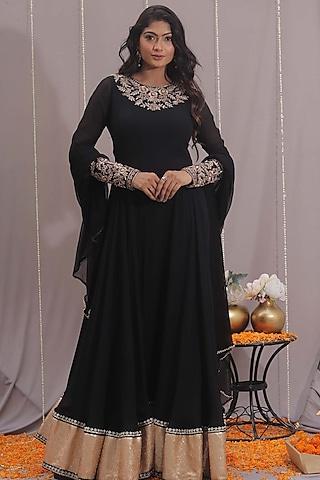 black pure georgette hand embroidered anarkali set