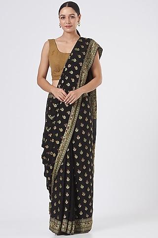 black pure georgette handloom saree set