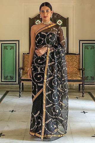 black pure kota silk gota patti embellished saree set