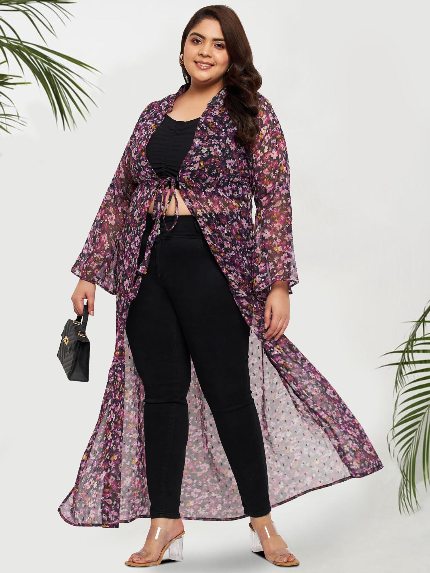 black purple curve plus size printed shrug