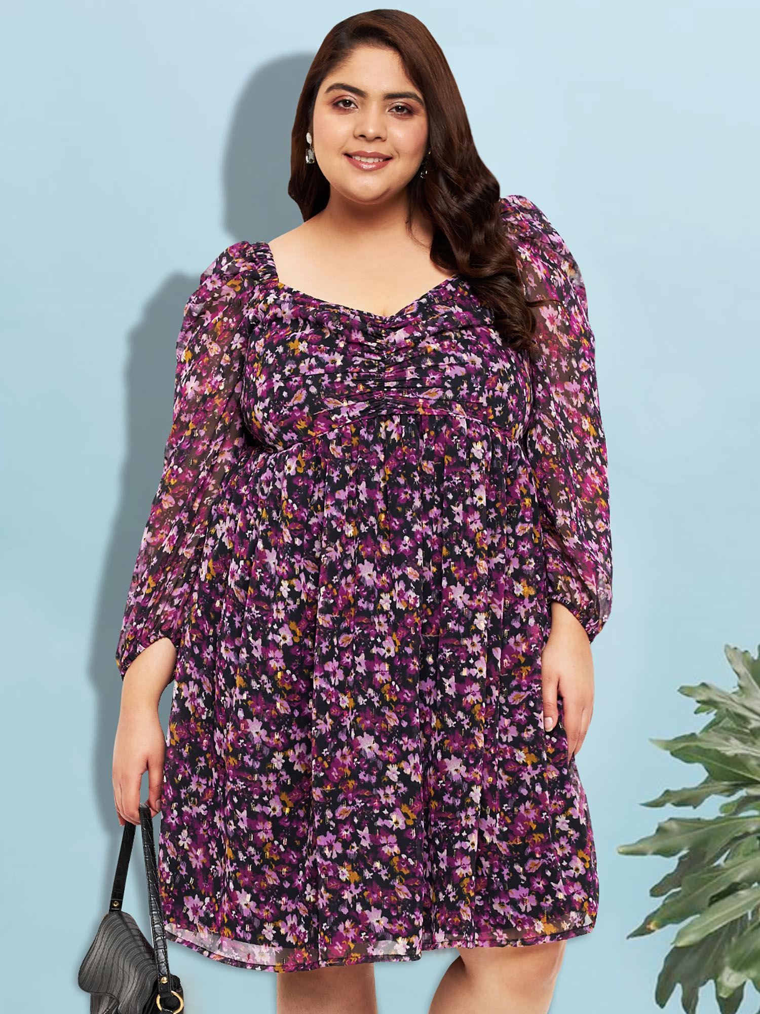 black purple plus size curve ruched dress