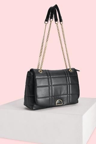 black quilted casual semi pu women shoulder bag