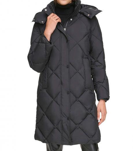 black quilted hooded puffer jacket