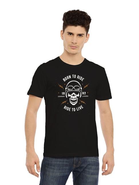 black radio black slim fit printed cotton crew t-shirt