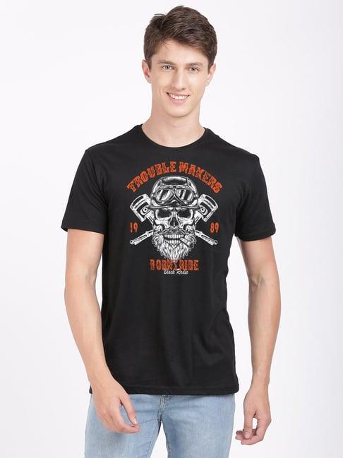 black radio black slim fit printed cotton crew t-shirt