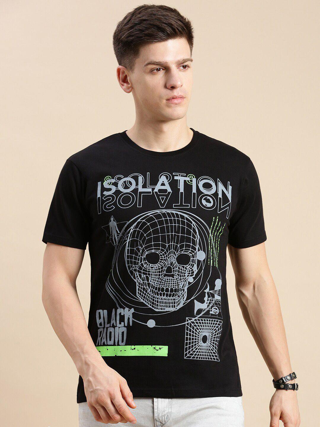 black radio conversational printed pure cotton t-shirt
