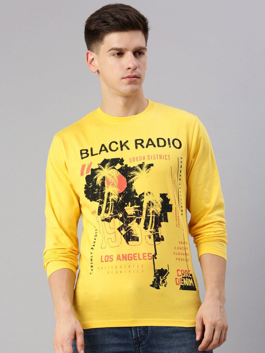 black radio graphic printed long sleeves pure cotton t-shirt