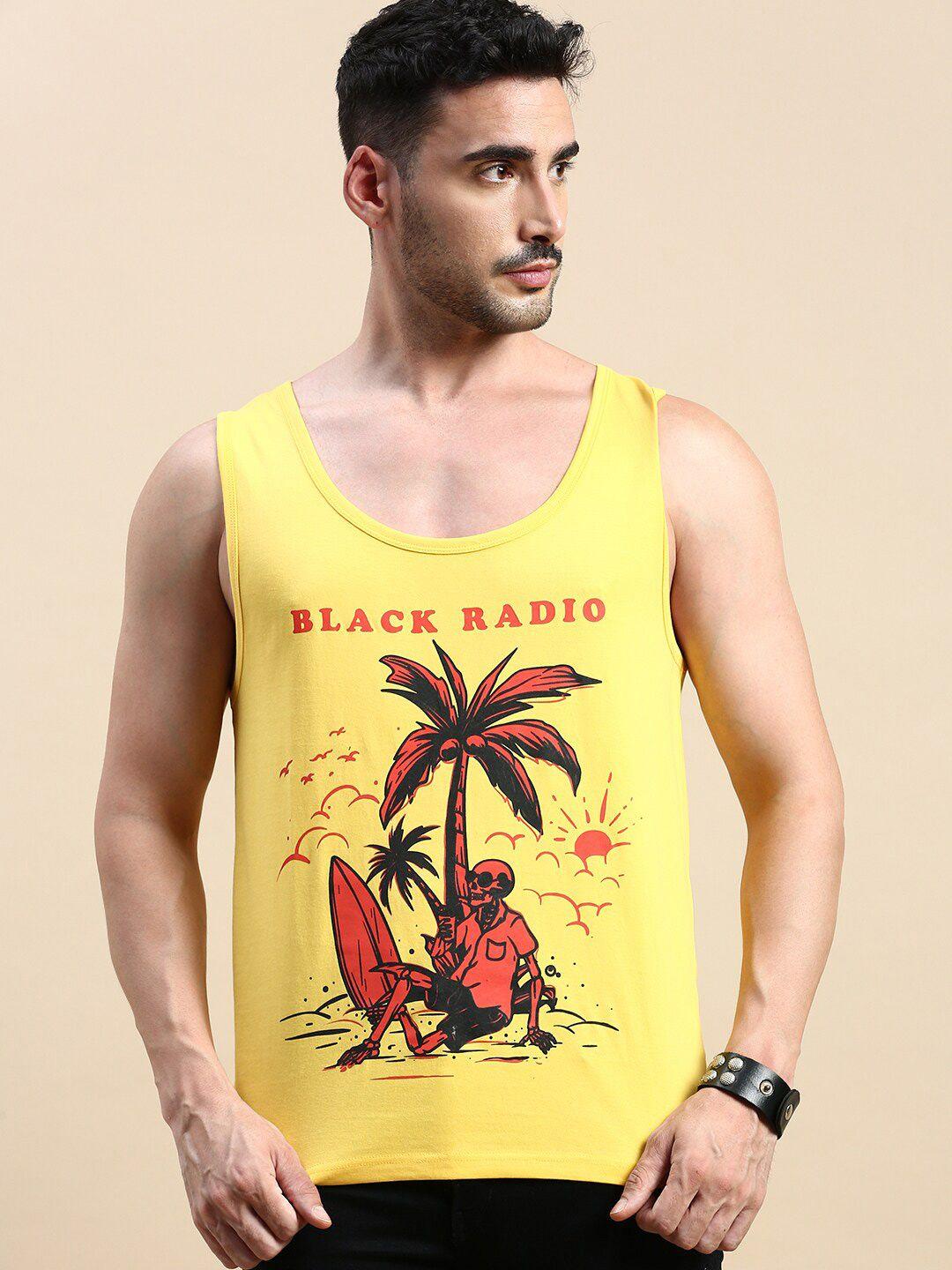 black radio graphic printed pure cotton t-shirt