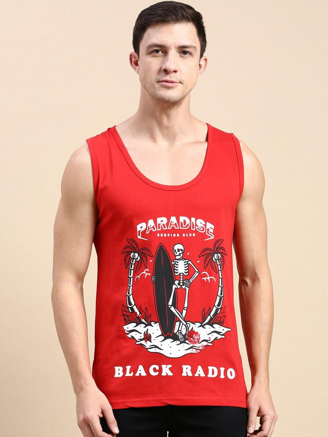 black radio graphic printed pure cotton t-shirt