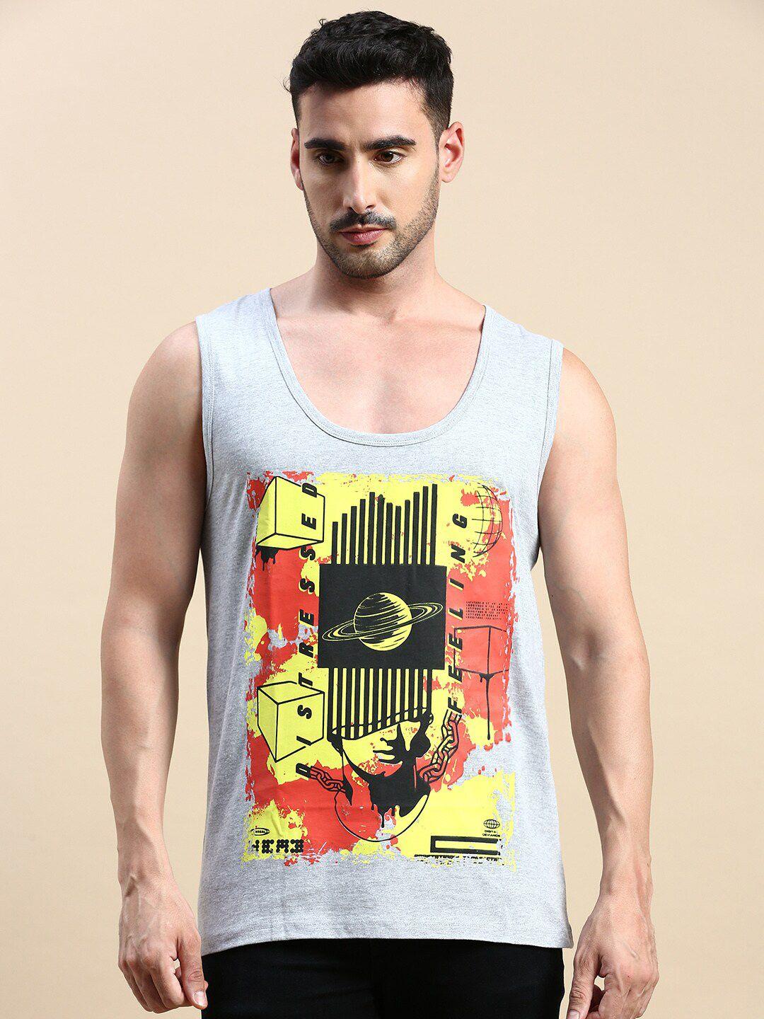 black radio graphic printed sleeveless pure cotton t-shirt