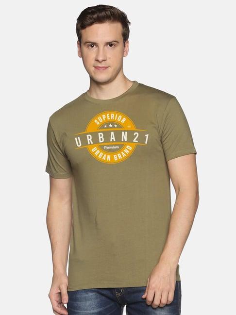 black radio olive slim fit printed cotton crew t-shirt