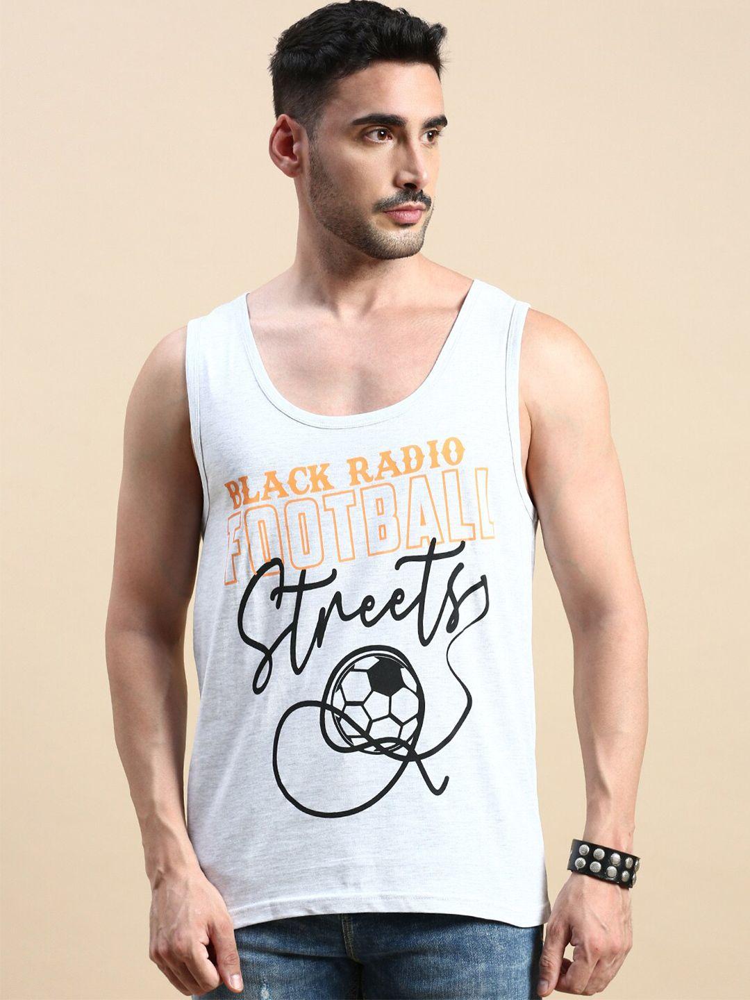 black radio round neck typograpgy printed cotton t-shirt