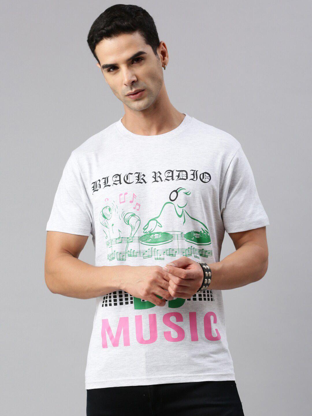 black radio typography printed cotton t-shirt