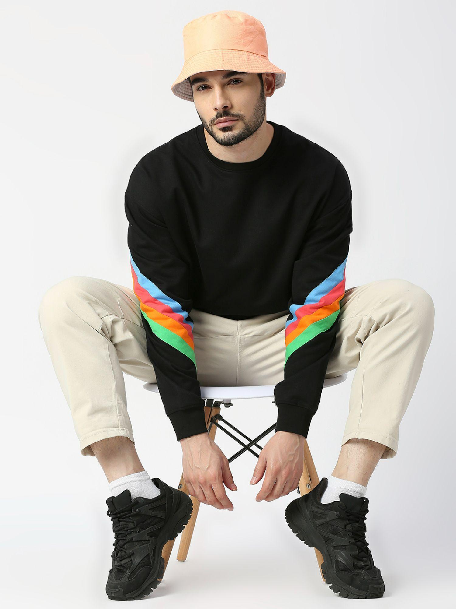 black rainbow line full sleeved sweatshirt