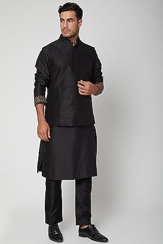 black raw silk bundi jacket