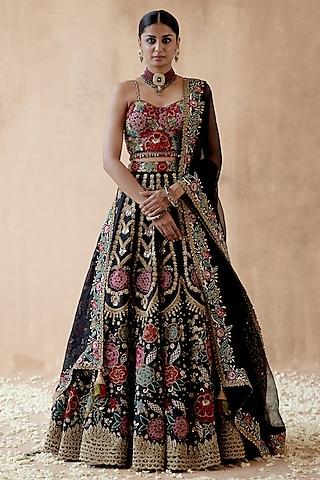 black raw silk embellished lehenga set