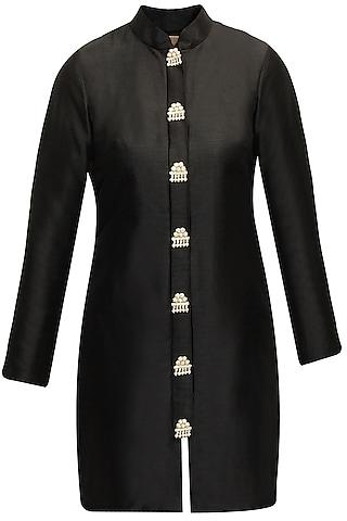 black rawsilk matabor embroidered tunic