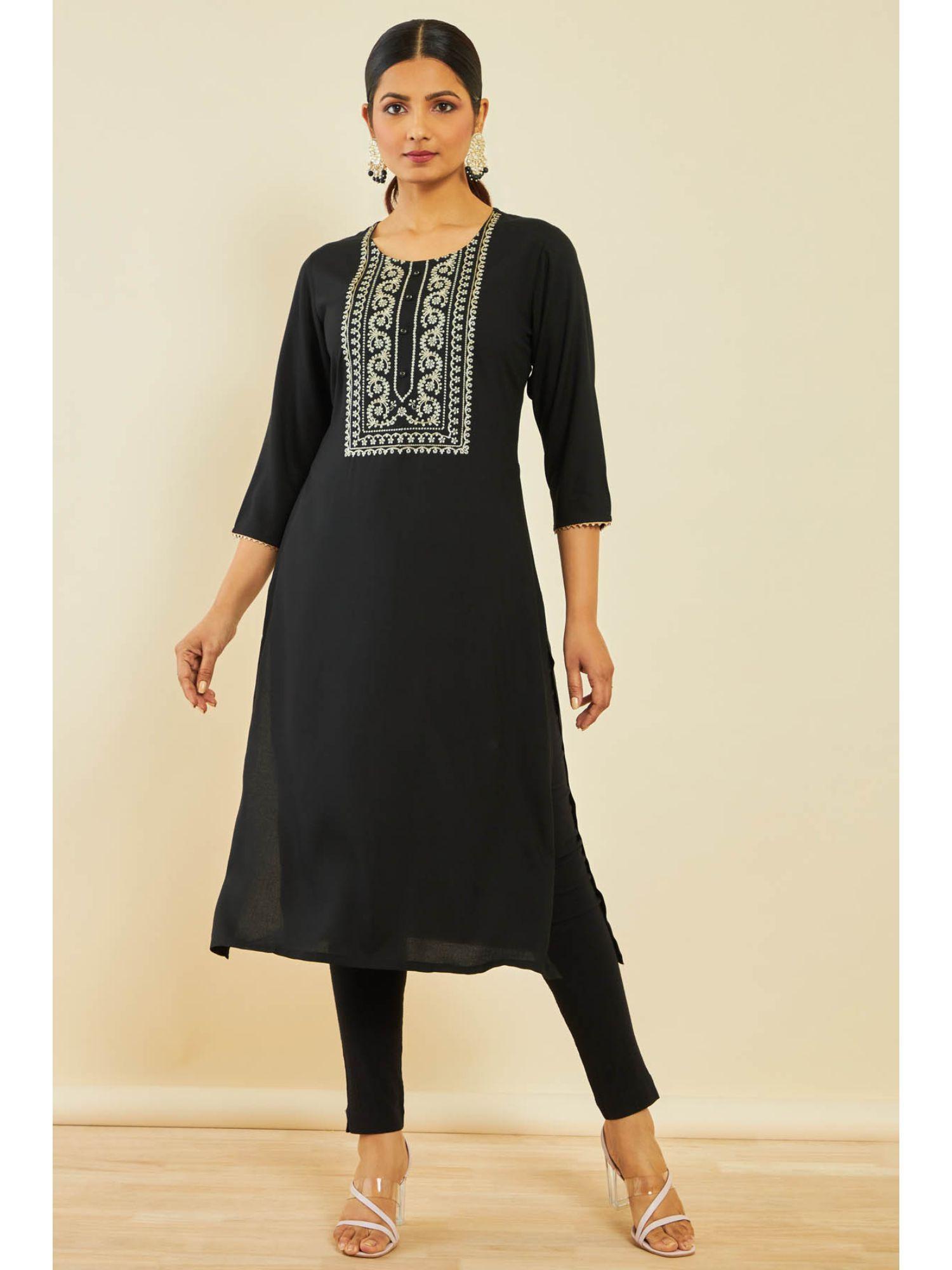 black rayon embroidered kurta with gotta patti