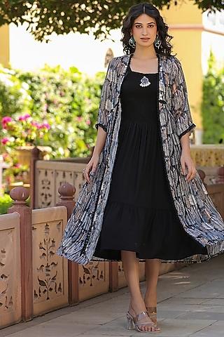 black rayon layered jacket dress