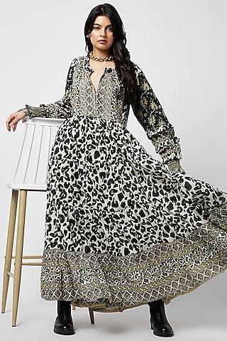 black rayon printed maxi dress