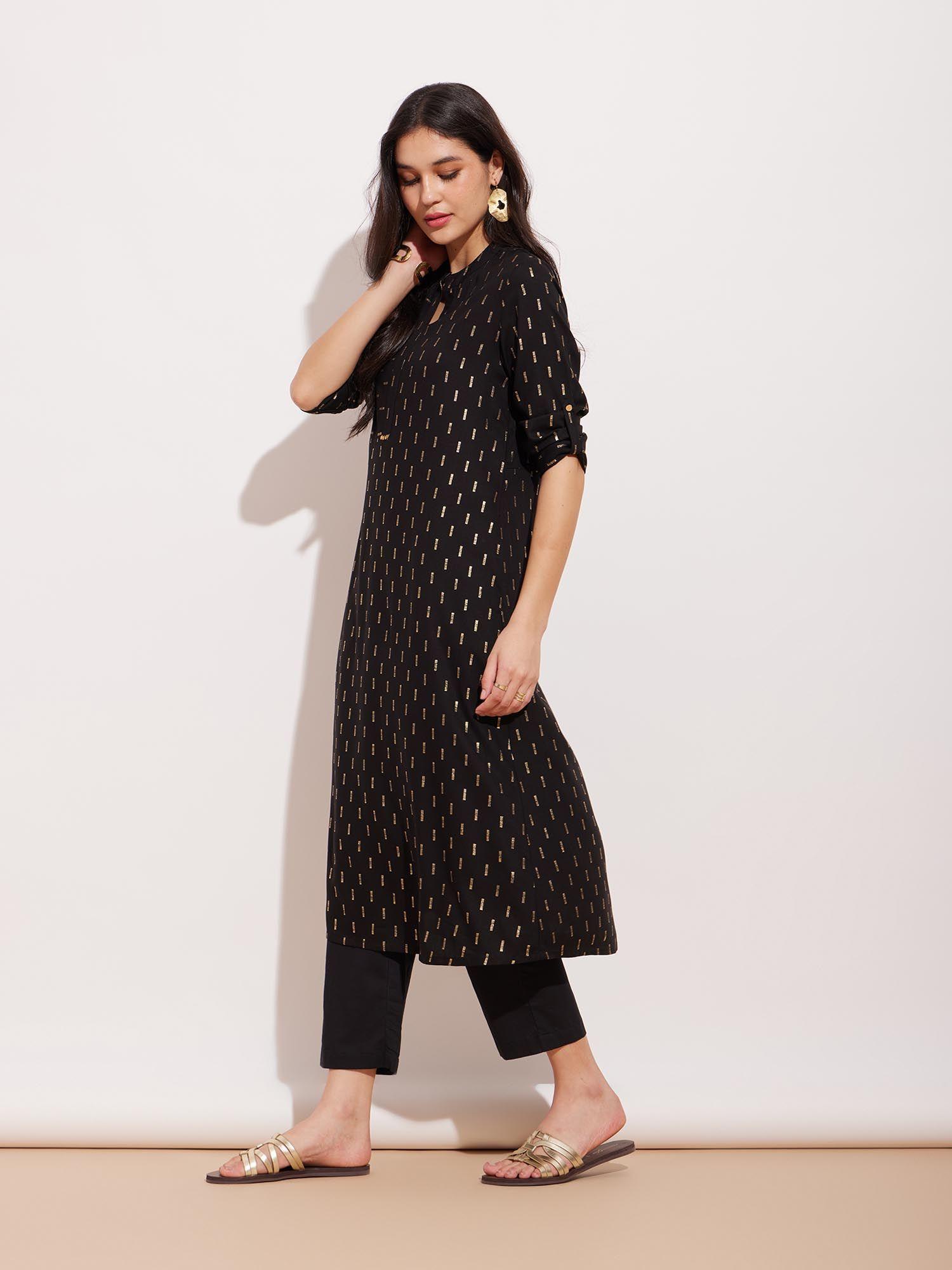 black rayon printed pattern kurta