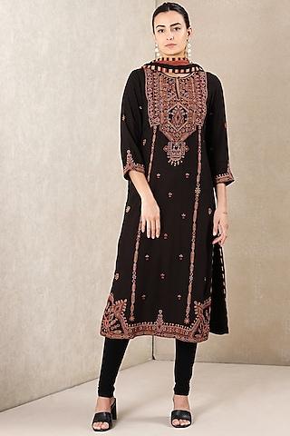 black rayon slub a-line kurta set