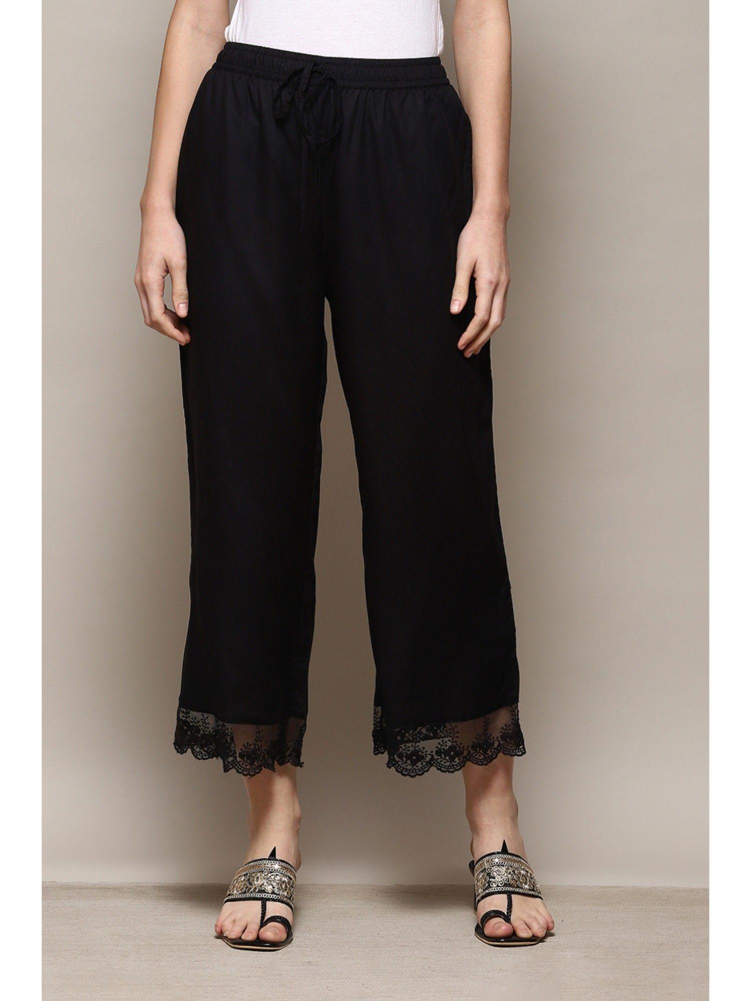 black rayon solid ankle palazzo