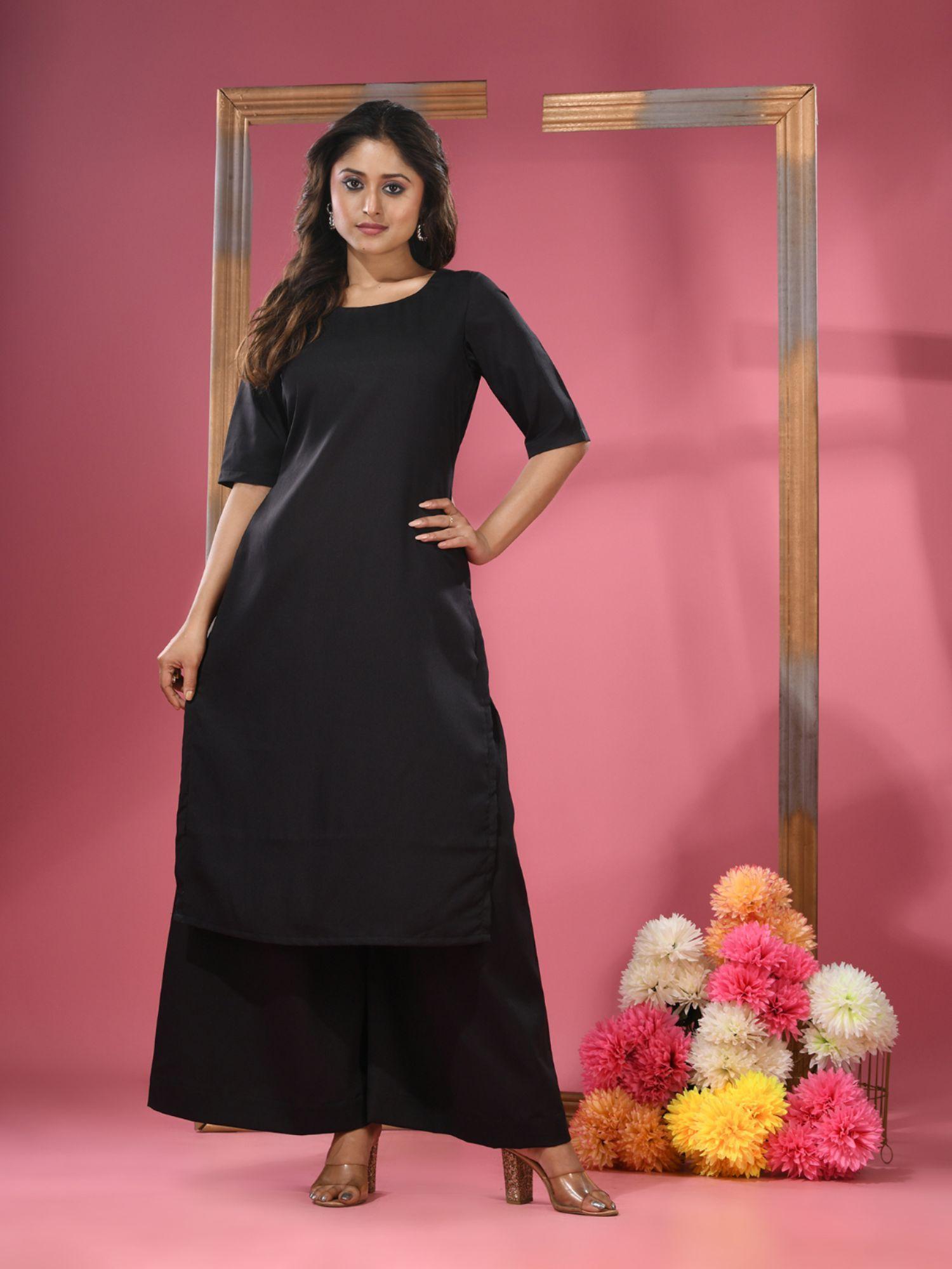 black rayon solid kurta