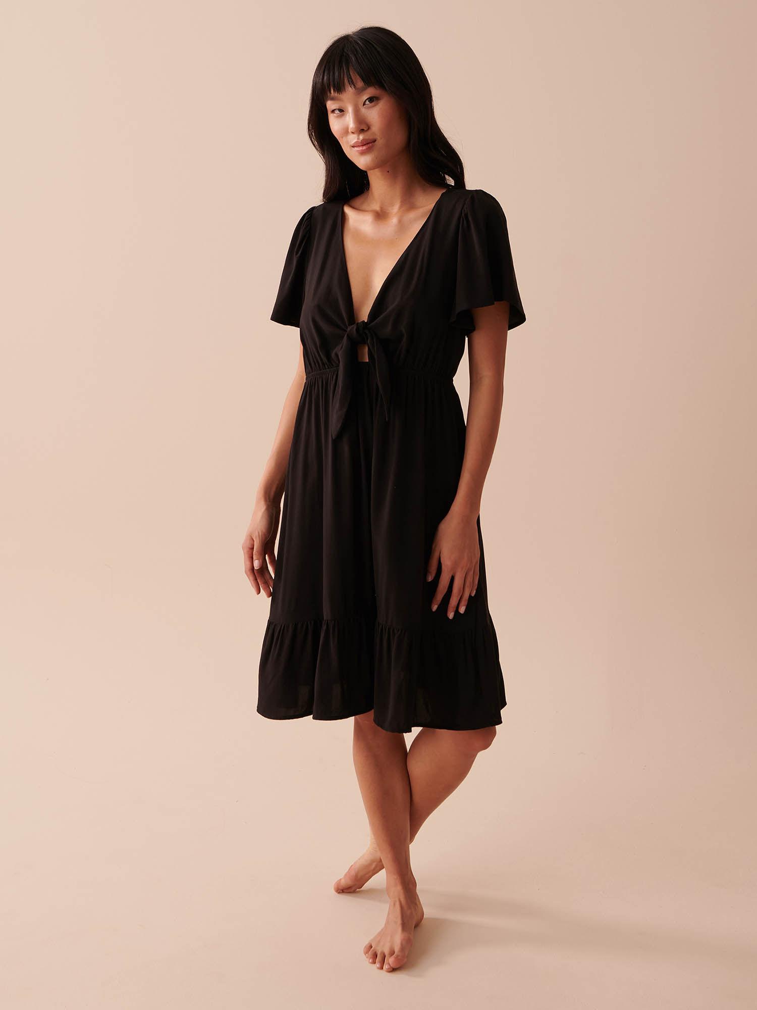 black recycled fibers short sleeves dress